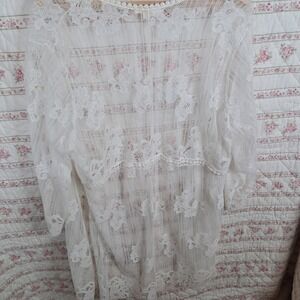 Paper + Tee‎ White Lace Duster Cardigan 2X Bohemian Layering Cover Up